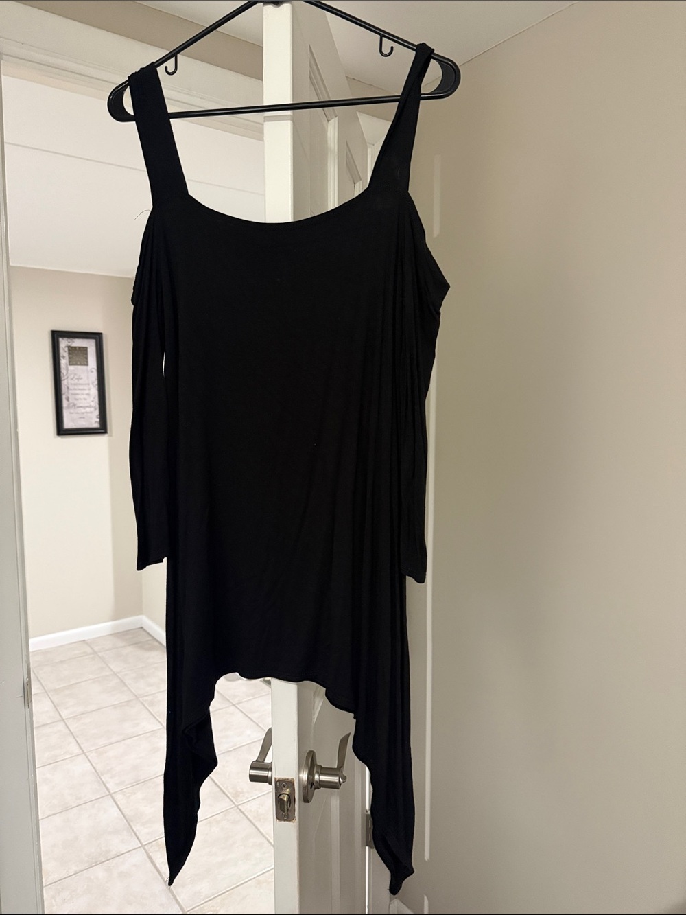 Black Asymmetrical Cold-Shoulder Tunic Top